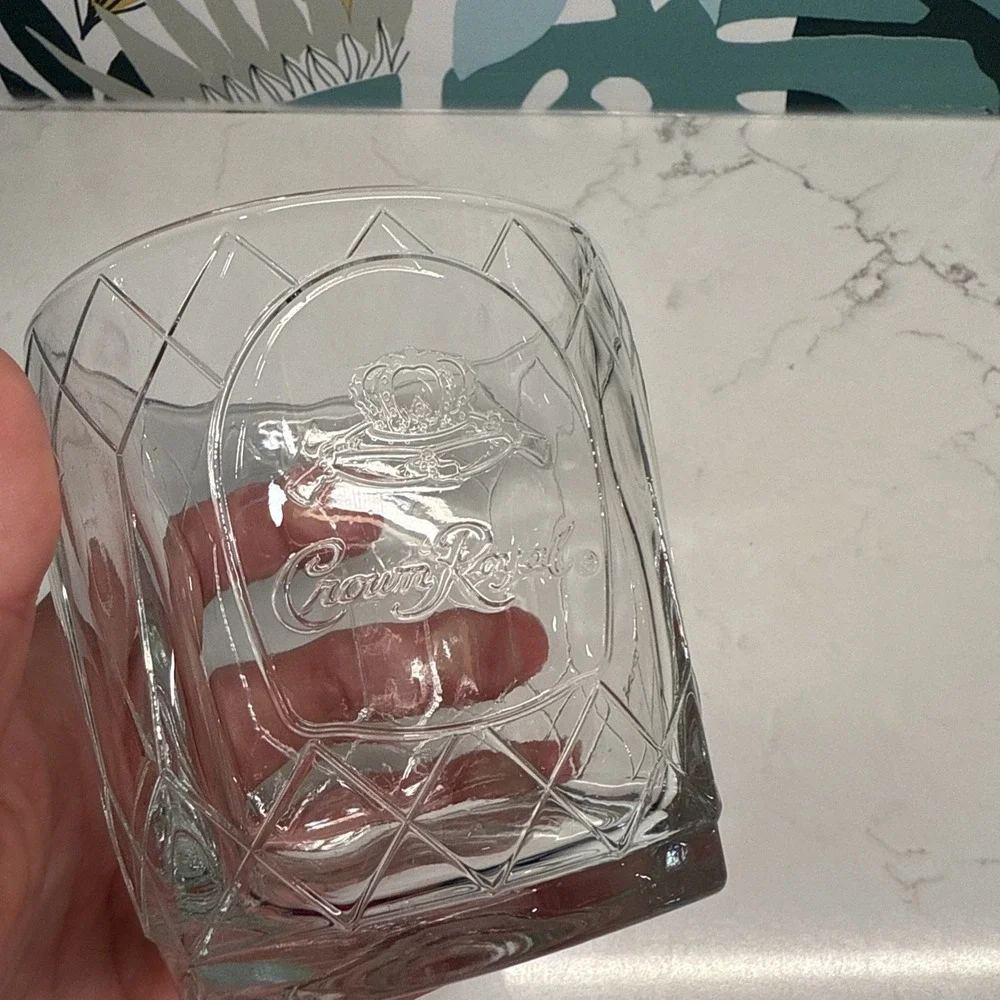 Crown Royal Glass Tumbler Embossed Diamond Pattern Canadian Whiskey On The Rocks